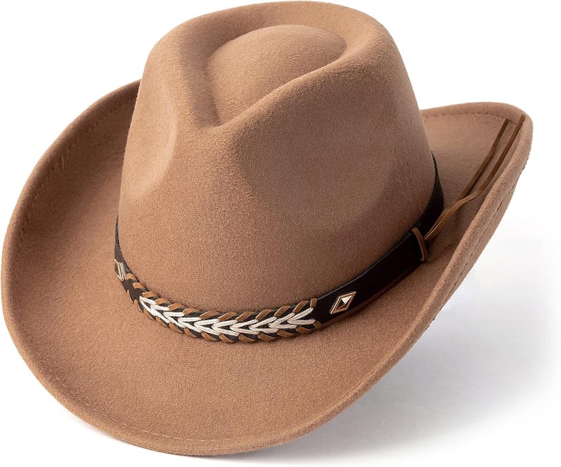 Gossifan Western Cowboy & Cowgirl Hat Felt Wide Brim Women Men Fedora Hats - Image 1